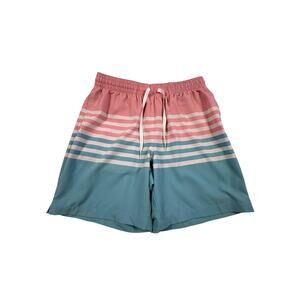 Chubbies Swim Trunks Boys M (12-14) Pink Teal Stripe Preppy Resortwear Beach